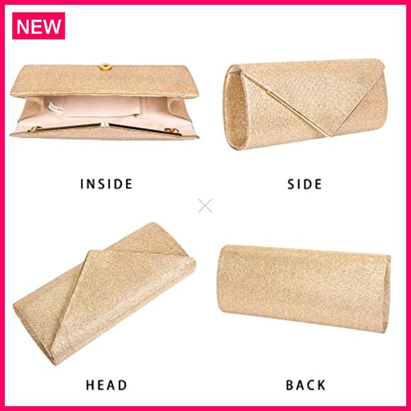 Sparkling Envelope Clutch with Detachable Chain, 9.84x5.9 Inch Evening Bag - Picture 7 of 8